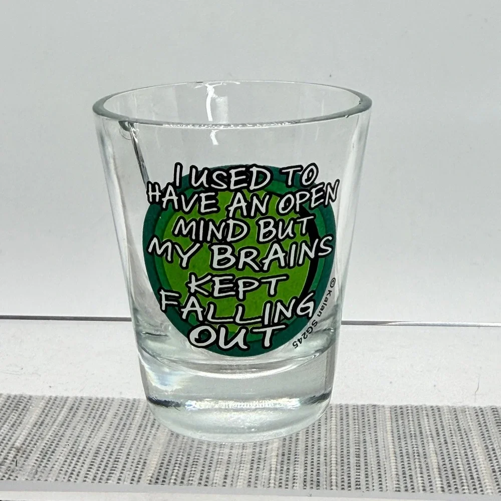 Kalan Funny Shot‎ Glass Open Mind Brains Falling Out SG245 Clear Novelty Barware